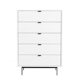 Benzara Wooden 5 Drawer Chest with Bar Pulls and Metal Straight Legs, White BM211227 White Solid wood, Metal BM211227