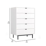 Benzara Wooden 5 Drawer Chest with Bar Pulls and Metal Straight Legs, White BM211227 White Solid wood, Metal BM211227