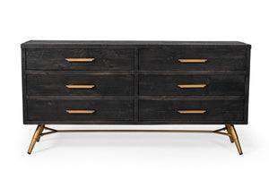 Benzara 6 Drawer Wooden Dresser with Bar Handles and Angled Legs, Black and Gold BM211228 Black, Gold Solid wood, Metal BM211228