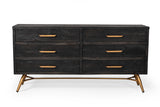 Benzara 6 Drawer Wooden Dresser with Bar Handles and Angled Legs, Black and Gold BM211228 Black, Gold Solid wood, Metal BM211228