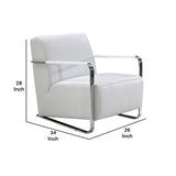 Benzara Leather Lounge Chair with Steel Arms and Sled Base, White and Silver BM211244 Black, Silver Solid wood, Leather, Metal BM211244