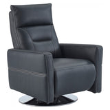 Leatherette Recliner with Round Metal Base and Contrast Stitching, Blue