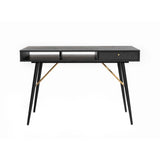 Benzara 1 Storage Drawer Transitional Office Desk with Knob Pulls, Black and Gold BM211254 Black, Gold Solid wood, Veneer, Metal BM211254