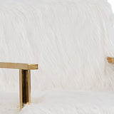 Benzara Faux Fur Steel Lounge Chair with Removable Cushion, White and Gold BM211256 White, Gold Metal, Faux fur BM211256