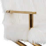 Benzara Faux Fur Steel Lounge Chair with Removable Cushion, White and Gold BM211256 White, Gold Metal, Faux fur BM211256