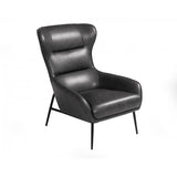 Curved Back Leatherette Lounge Chair with Metal Tubular Legs, Dark Gray