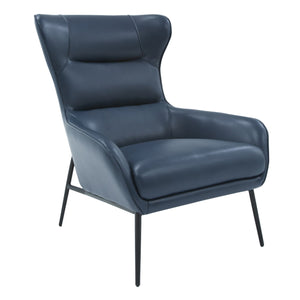 Benzara Curved Back Leatherette Lounge Chair with Metal Tubular Legs, Blue BM211261 Blue Metal, Solid wood, Leatherette BM211261