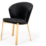 Benzara Velvet Curved Back Dining Chair with Metal Legs, Set of 2, Black and Gold BM211264 Black, Gold Solid wood, Fabric, Metal BM211264