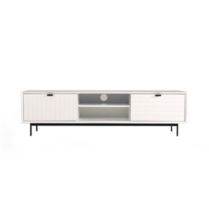 Benzara 2 Storage Drawer Transitional Style TV Stand with Metal Legs, White BM211265 White Solid wood, Metal BM211265