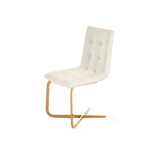 Benzara Button Tufted Dining Chair with Cantilever Base, Set of 2, White and Gold BM211266 White, Gold Solid wood, Metal, Leatherette BM211266