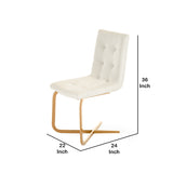 Benzara Button Tufted Dining Chair with Cantilever Base, Set of 2, White and Gold BM211266 White, Gold Solid wood, Metal, Leatherette BM211266