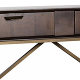 Benzara 2 Storage Drawer Console Table with Antique Metal Pulls, Brown BM211270 Brown Solid wood, Veneer, Metal BM211270