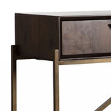 Benzara 2 Storage Drawer Console Table with Antique Metal Pulls, Brown BM211270 Brown Solid wood, Veneer, Metal BM211270