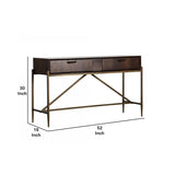 Benzara 2 Storage Drawer Console Table with Antique Metal Pulls, Brown BM211270 Brown Solid wood, Veneer, Metal BM211270