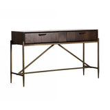 Benzara 2 Storage Drawer Console Table with Antique Metal Pulls, Brown BM211270 Brown Solid wood, Veneer, Metal BM211270