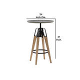 Benzara Round Wooden Bar Table with Adjustable Height and Angled Legs, Dark Gray BM211272 Gray Solid wood, Metal, Concrete BM211272