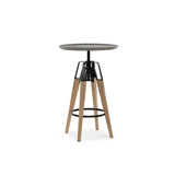 Round Wooden Bar Table with Adjustable Height and Angled Legs, Dark Gray