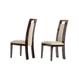 Benzara Leatherette Dining Chair with Sloped Backrest, Set of 2, Beige and Brown BM211274 Brown, Beige Solid wood, Leatherette BM211274
