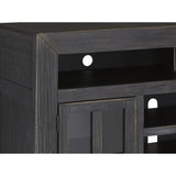 Benzara 2 Cabinet Wooden TV Stand with 2 Adjustable Shelves, Large, Black BM213186 Black Solid Wood, Engineered Wood, Veneer and Glass BM213186