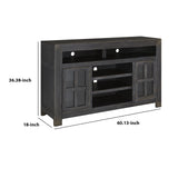 Benzara 2 Cabinet Wooden TV Stand with 2 Adjustable Shelves, Large, Black BM213186 Black Solid Wood, Engineered Wood, Veneer and Glass BM213186