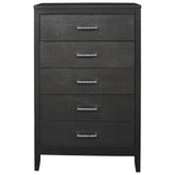 Benzara 5 Drawer Wooden Chest with Embossed Textured Details, Dark Gray BM213197 Gray Solid Wood, Engineered Wood BM213197