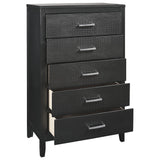 Benzara 5 Drawer Wooden Chest with Embossed Textured Details, Dark Gray BM213197 Gray Solid Wood, Engineered Wood BM213197