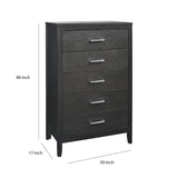 Benzara 5 Drawer Wooden Chest with Embossed Textured Details, Dark Gray BM213197 Gray Solid Wood, Engineered Wood BM213197