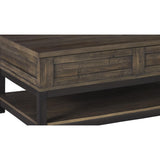 Benzara Rectangular Lift Top Wooden Cocktail Table with Open Shelf, Brown BM213221 Brown Solid Wood, Veneer and Engineered Wood BM213221