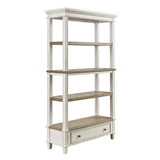 Benzara Wooden Bookcase with 4 Tier Shelves and Bottom Drawer, Brown and White BM213228 Brown and White Wood BM213228