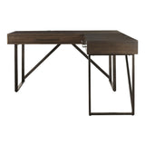 Benzara Contemporary Style L-Configured Wooden Office Desk with Drawers, Brown BM213252 Brown Wood, Metal BM213252