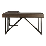 Benzara Contemporary Style L-Configured Wooden Office Desk with Drawers, Brown BM213252 Brown Wood, Metal BM213252