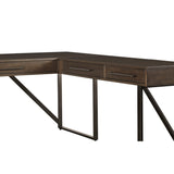 Benzara Contemporary Style L-Configured Wooden Office Desk with Drawers, Brown BM213252 Brown Wood, Metal BM213252