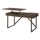 Benzara Contemporary Style Wooden Lift Top Office Desk with Drawers, Brown BM213253 Brown Wood, Metal BM213253