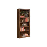 75 Inch Transitional Wooden Bookcase with 6 Open Shelves, Brown