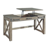 Benzara Wooden Lift Top Desk with Textured Finish and Drawers, Gray BM213256 Gray Wood, Metal BM213256