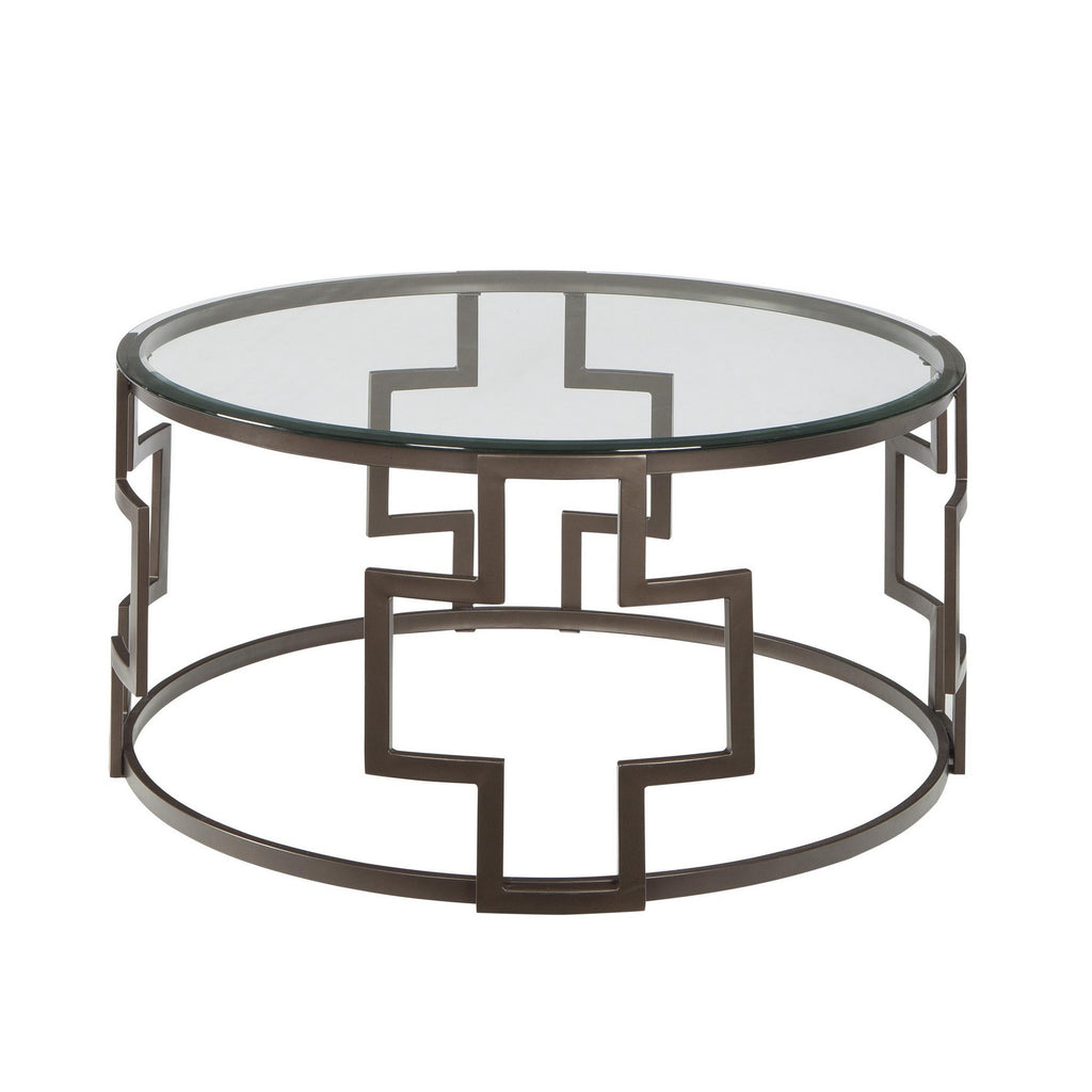 Benzara Contemporary Round Table Set with Glass Top and Geometric Metal Body,Bronze BM213258 Gray Metal and Glass BM213258