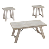 Wooden Table Set with Canted Legs and Tension Bars, Washed White