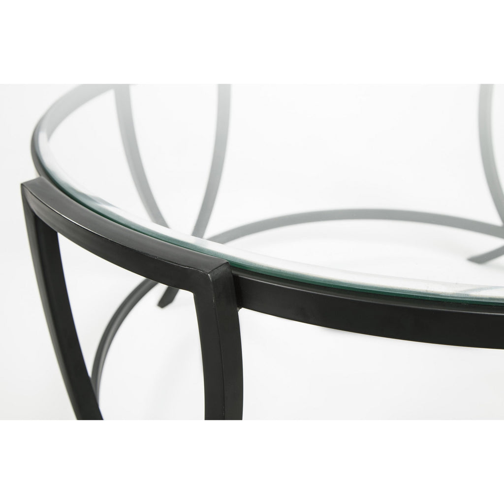 Benzara Contemporary Round Table Set with Glass Top and Geometric Metal Body, Black BM213280 Black Metal and Glass BM213280
