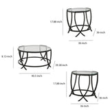 Benzara Contemporary Round Table Set with Glass Top and Geometric Metal Body, Black BM213280 Black Metal and Glass BM213280