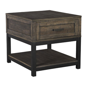 Benzara Two Tone Wooden End Table with 1 Drawer and Metal Base, Brown and Black BM213288 Brown and Black Veneer, Solid Wood, Engineered Wood BM213288