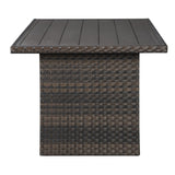 Benzara Rectangular Wicker Woven Aluminum Frame Table with Open Shelf, Dark Brown BM213289 Brown Metal and Wicker BM213289