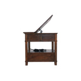 Benzara 1 Drawer Lift Top End Table with Open Bottom Shelf and Power Hub, Brown BM213293 Brown Veneer, Solid Wood, Engineered Wood and Metal BM213293