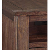 Benzara 1 Door Wooden End Table with 1 Cubby and Power Hub, Brown BM213294 Brown Veneer, Solid Wood, Engineered Wood BM213294