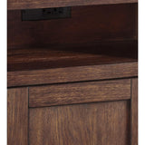 Benzara 1 Door Wooden End Table with 1 Cubby and Power Hub, Brown BM213294 Brown Veneer, Solid Wood, Engineered Wood BM213294