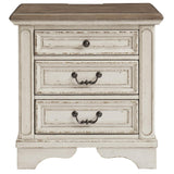 Benzara Transitional Wooden Three Drawer Nightstand with Open Platform Top, White BM213305 White Wood, Metal BM213305