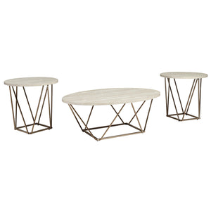 Benzara Faux Marble Table Set with 1 Coffee Table and 2 End Tables, White and Gold BM213306 White and Gold Faux Marble and Metal BM213306