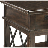 Benzara Two Tone Double X Shaped End Table with Power Hub, Brown and Black BM213307 Brown and Black Veneer, Solid Wood, Engineered Wood and Metal BM213307