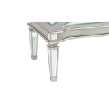 Benzara Rectangular Wooden Cocktail Table with Mirror Inserts, Silver BM213308 Silver Engineered Wood and Mirror BM213308