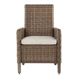 Benzara Handwoven Wicker Frame Fabric Upholstered Armchair,Set of 2,Beige and Brown BM213315 Beige and Brown Aluminum, Wicker, Fabric BM213315