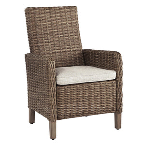 Benzara Handwoven Wicker Frame Fabric Upholstered Armchair,Set of 2,Beige and Brown BM213315 Beige and Brown Aluminum, Wicker, Fabric BM213315